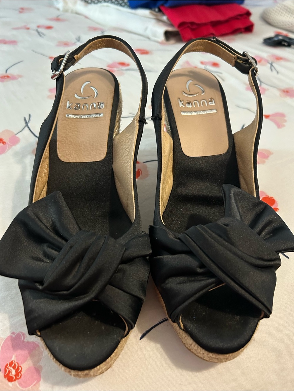 kanna Black Knot Front Slingback Espadrille Wedges